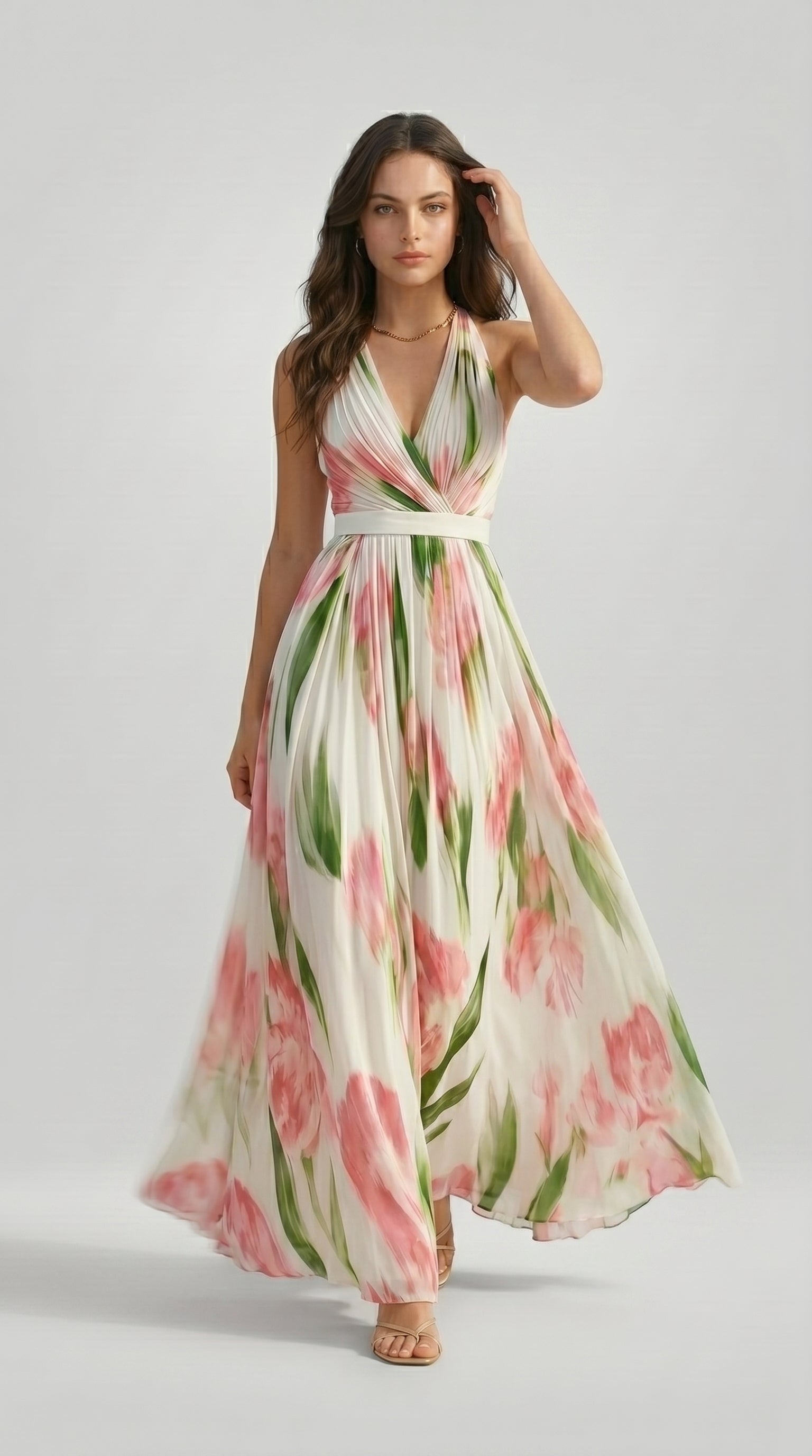 FLORAL HALTER MAXI DRESS