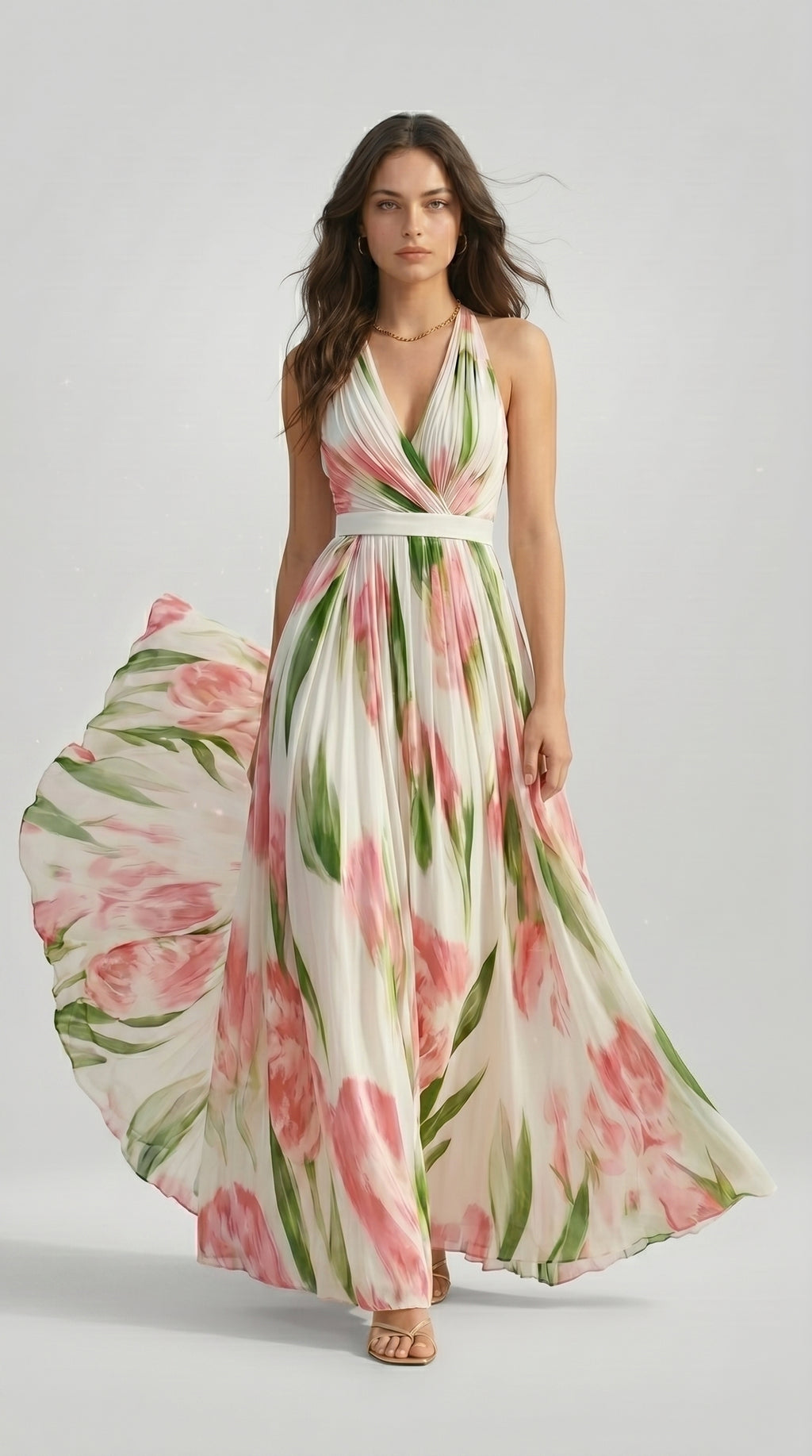 FLORAL HALTER MAXI DRESS