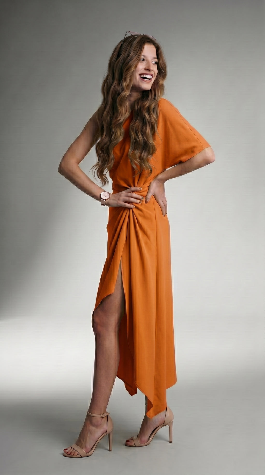 FLOWING ASYMMETRIC MIDI DRESS