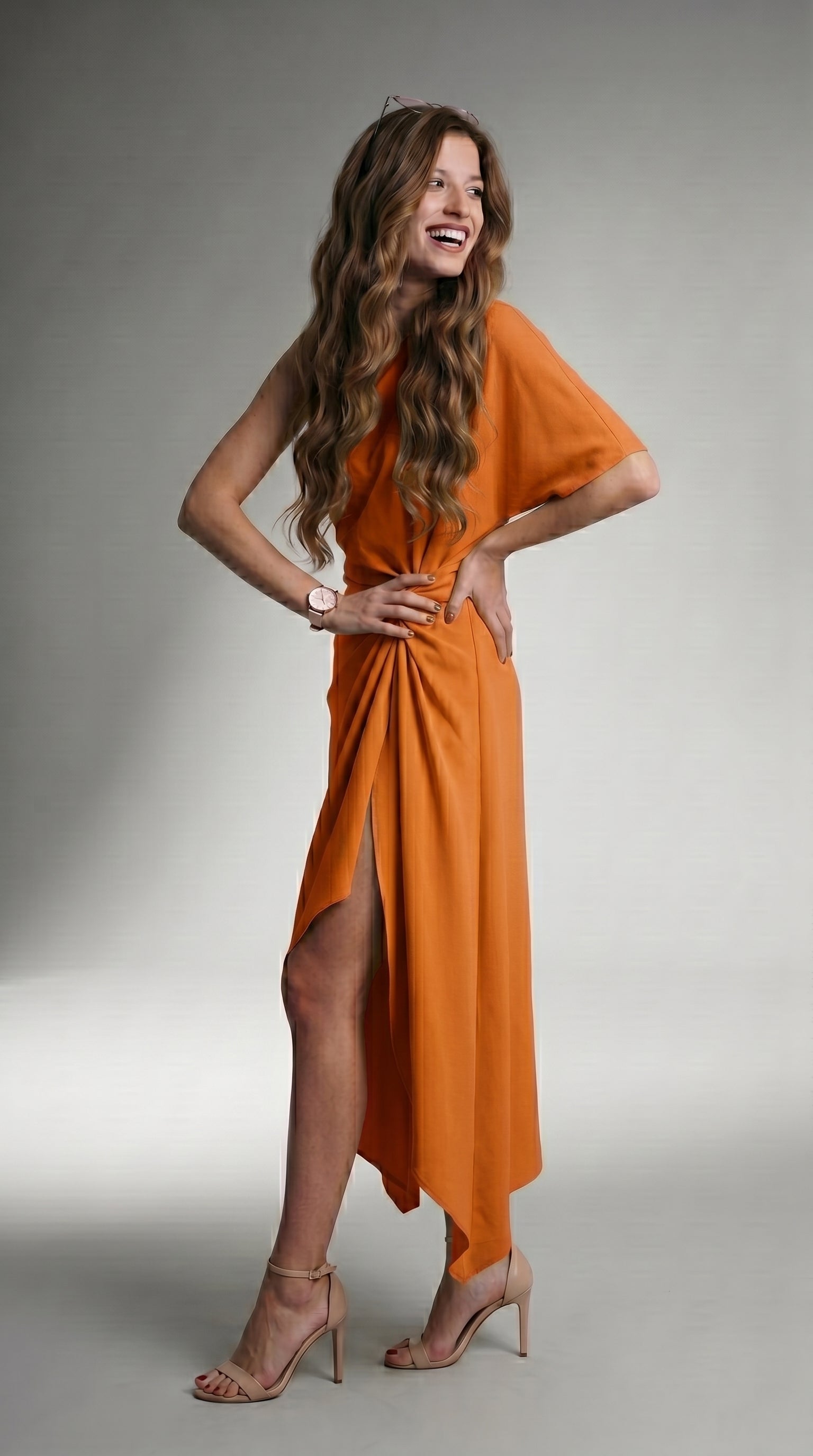 FLOWING ASYMMETRIC MIDI DRESS