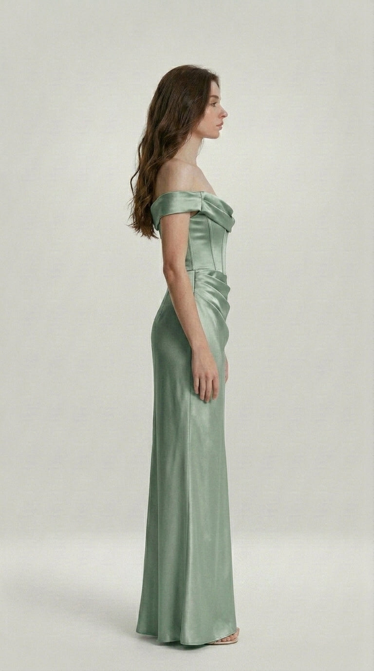 DRAPED SATIN EVENING DRESS