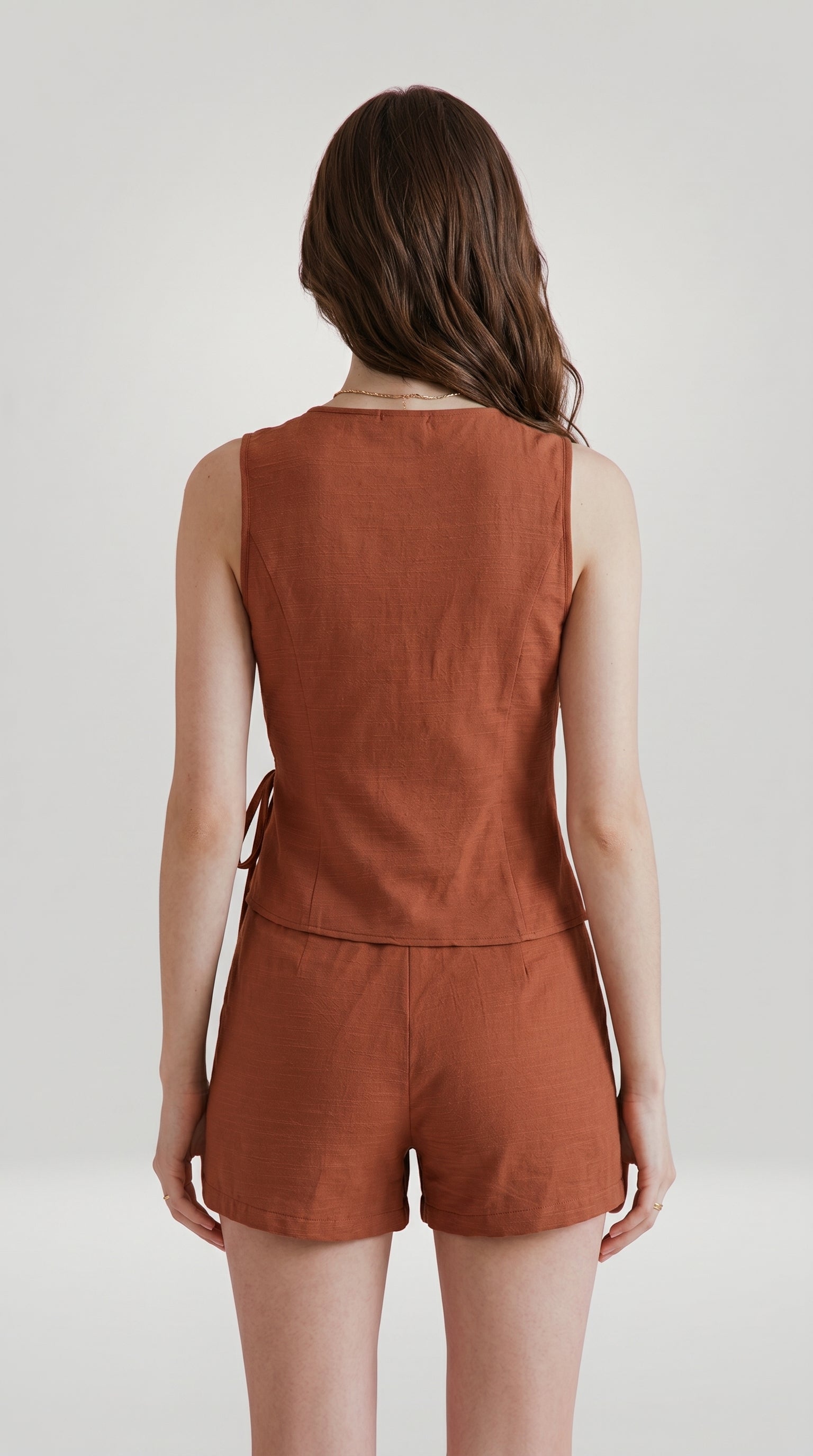 WOMENS WRAP-AROUND SLIM TOP AND SHORTS SET