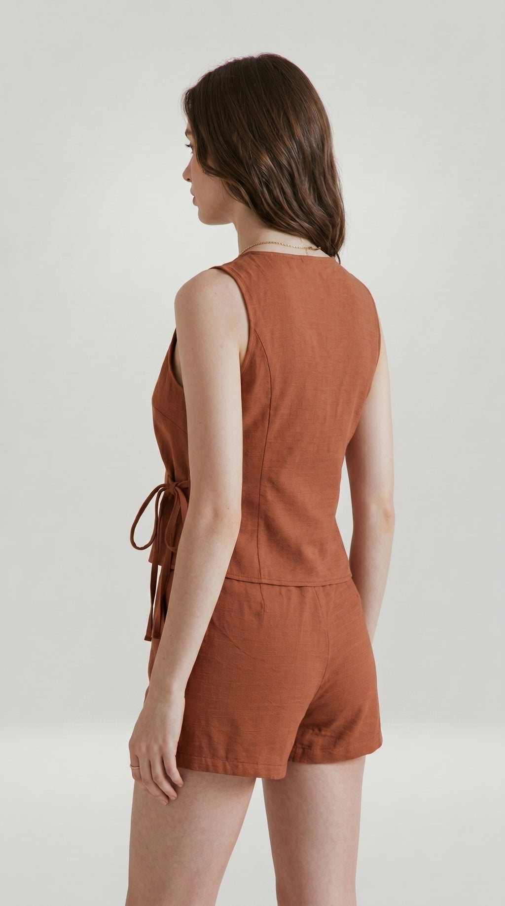 WOMENS WRAP-AROUND SLIM TOP AND SHORTS SET