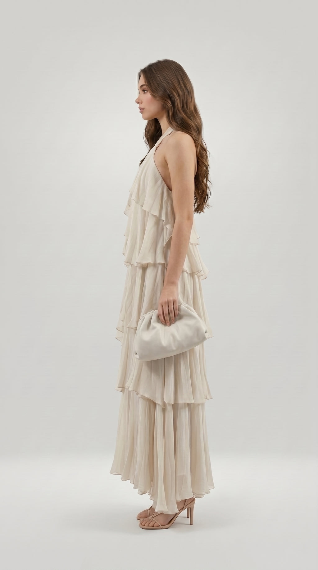 TIERED CHIFFON HALTER DRESS
