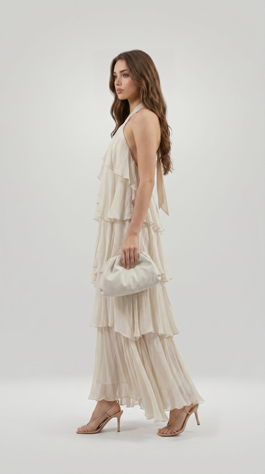 TIERED CHIFFON HALTER DRESS