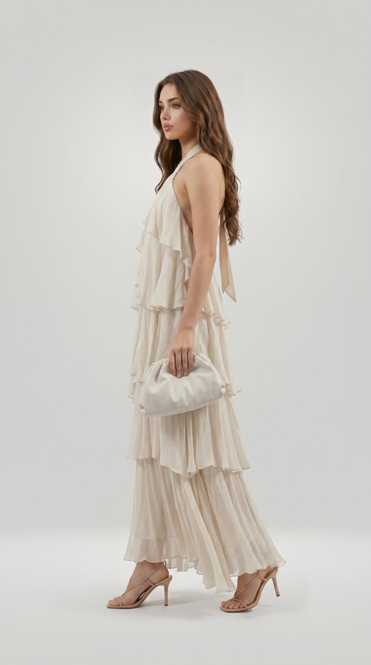 TIERED CHIFFON HALTER DRESS