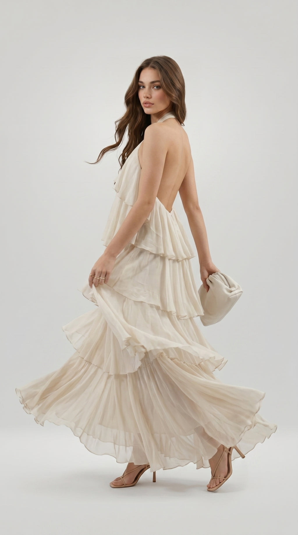 TIERED CHIFFON HALTER DRESS