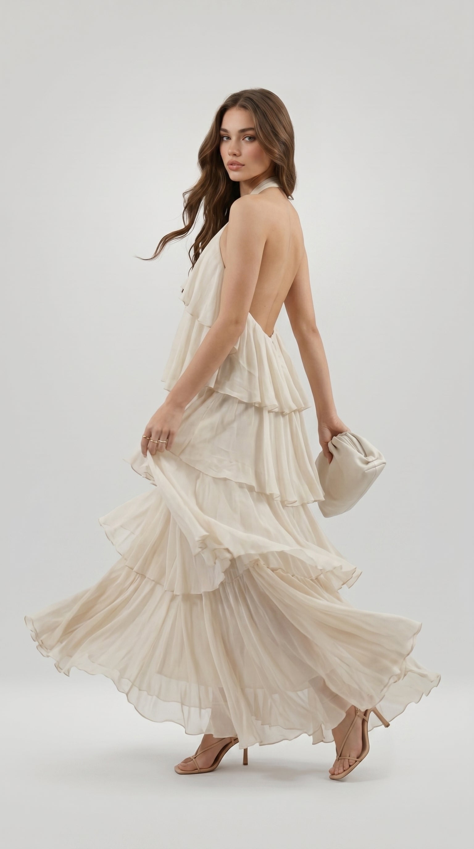 TIERED CHIFFON HALTER DRESS