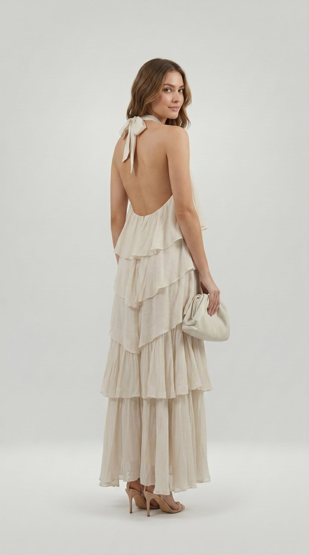 TIERED CHIFFON HALTER DRESS