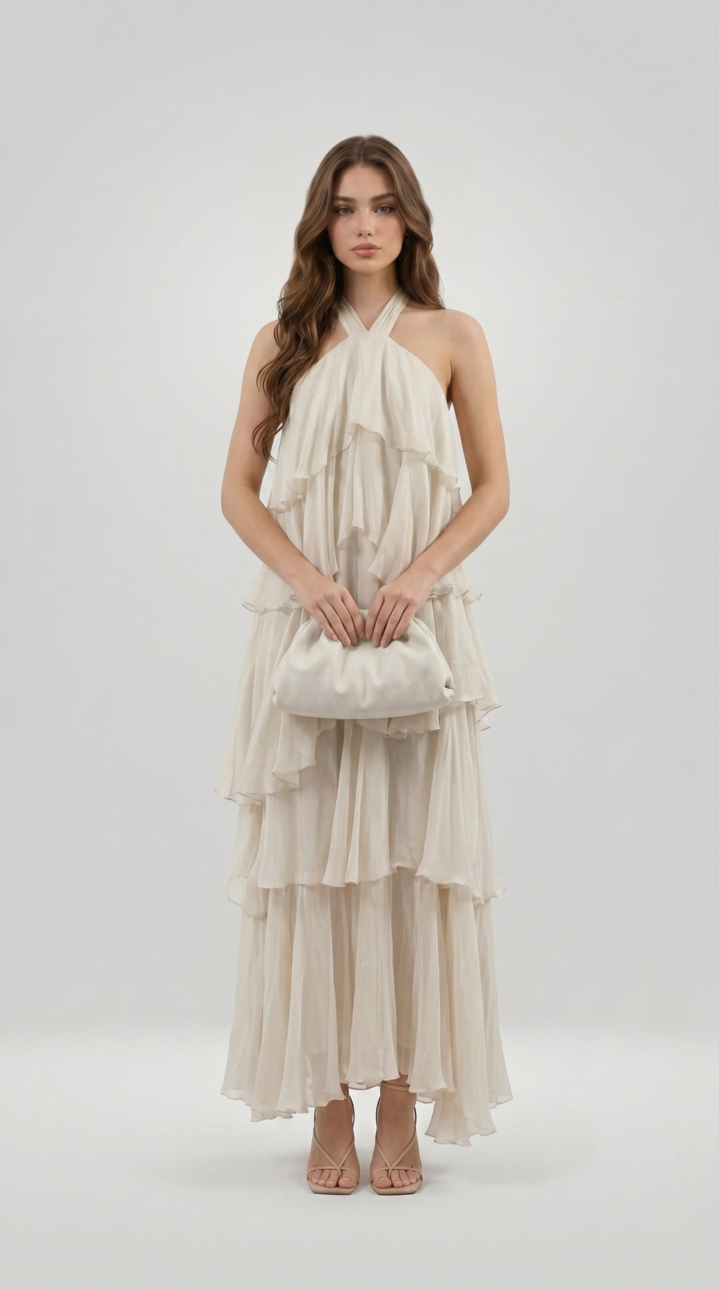 TIERED CHIFFON HALTER DRESS