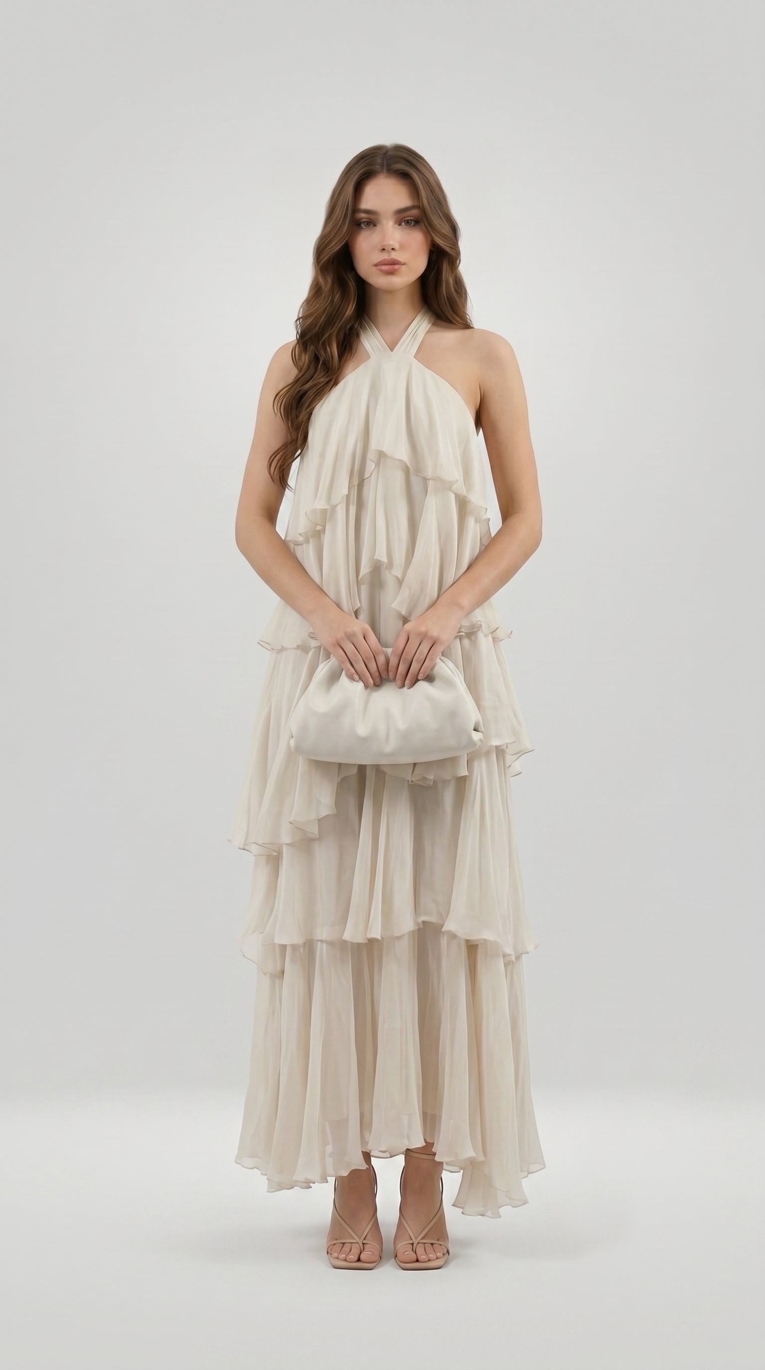 TIERED CHIFFON HALTER DRESS