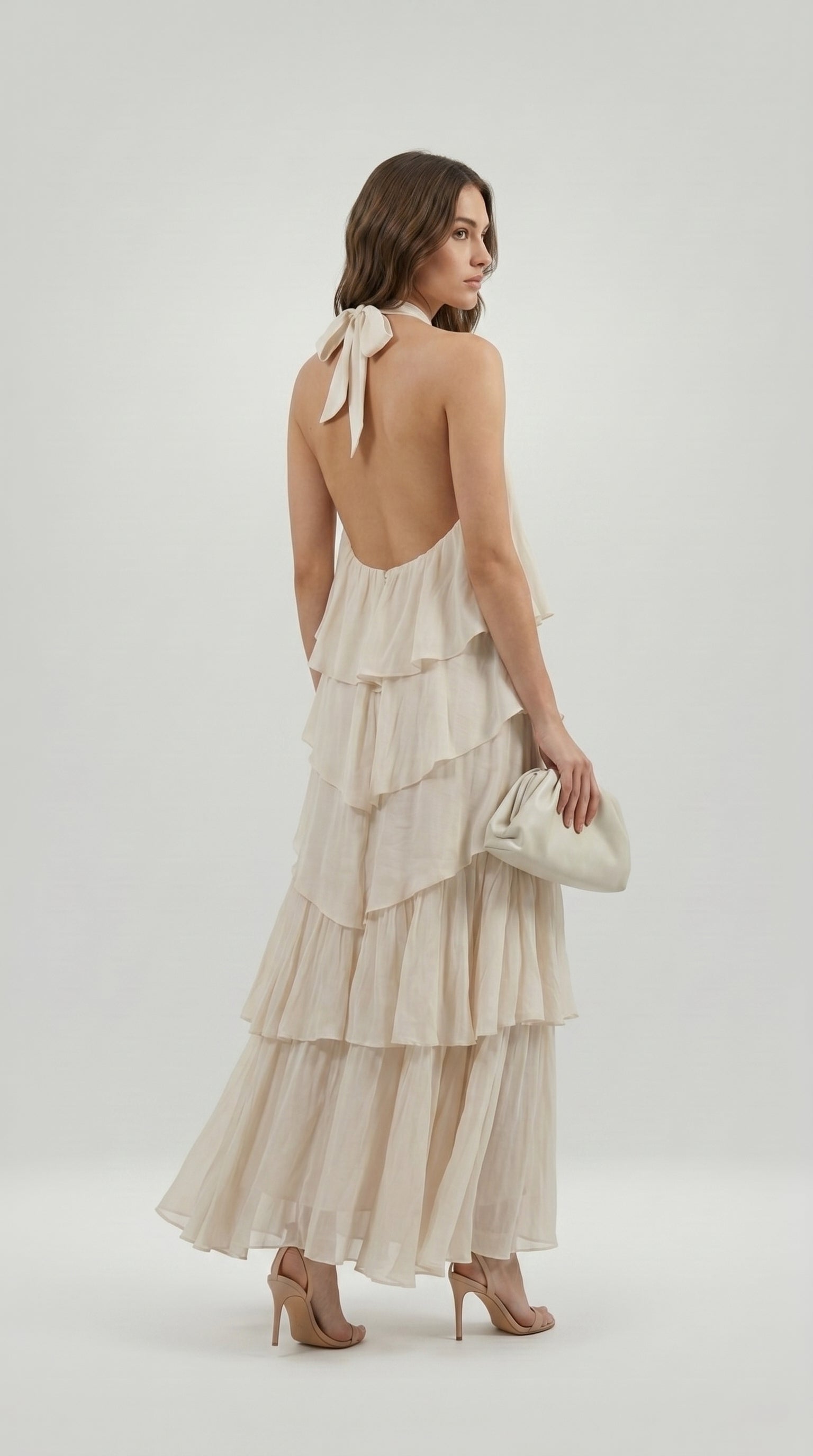 TIERED CHIFFON HALTER DRESS