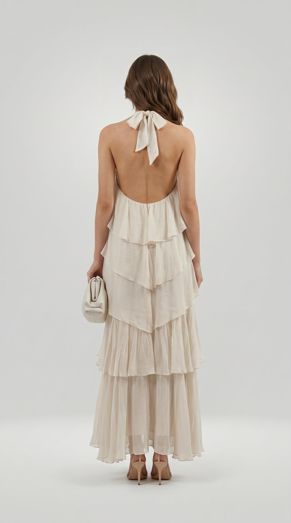 TIERED CHIFFON HALTER DRESS