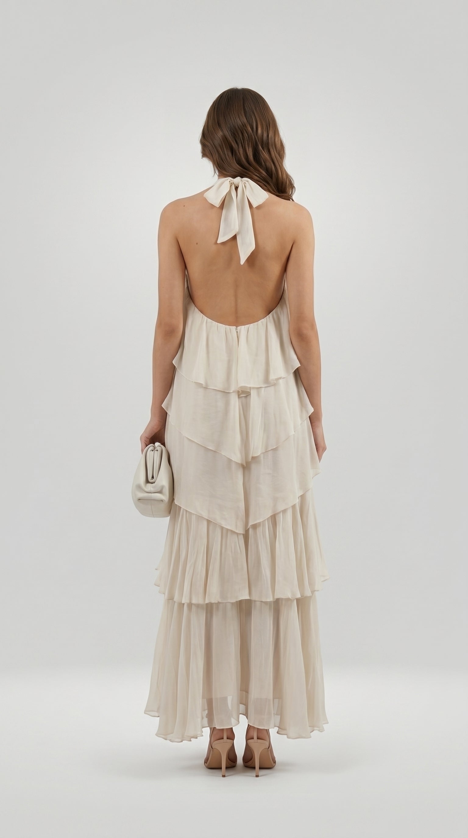TIERED CHIFFON HALTER DRESS