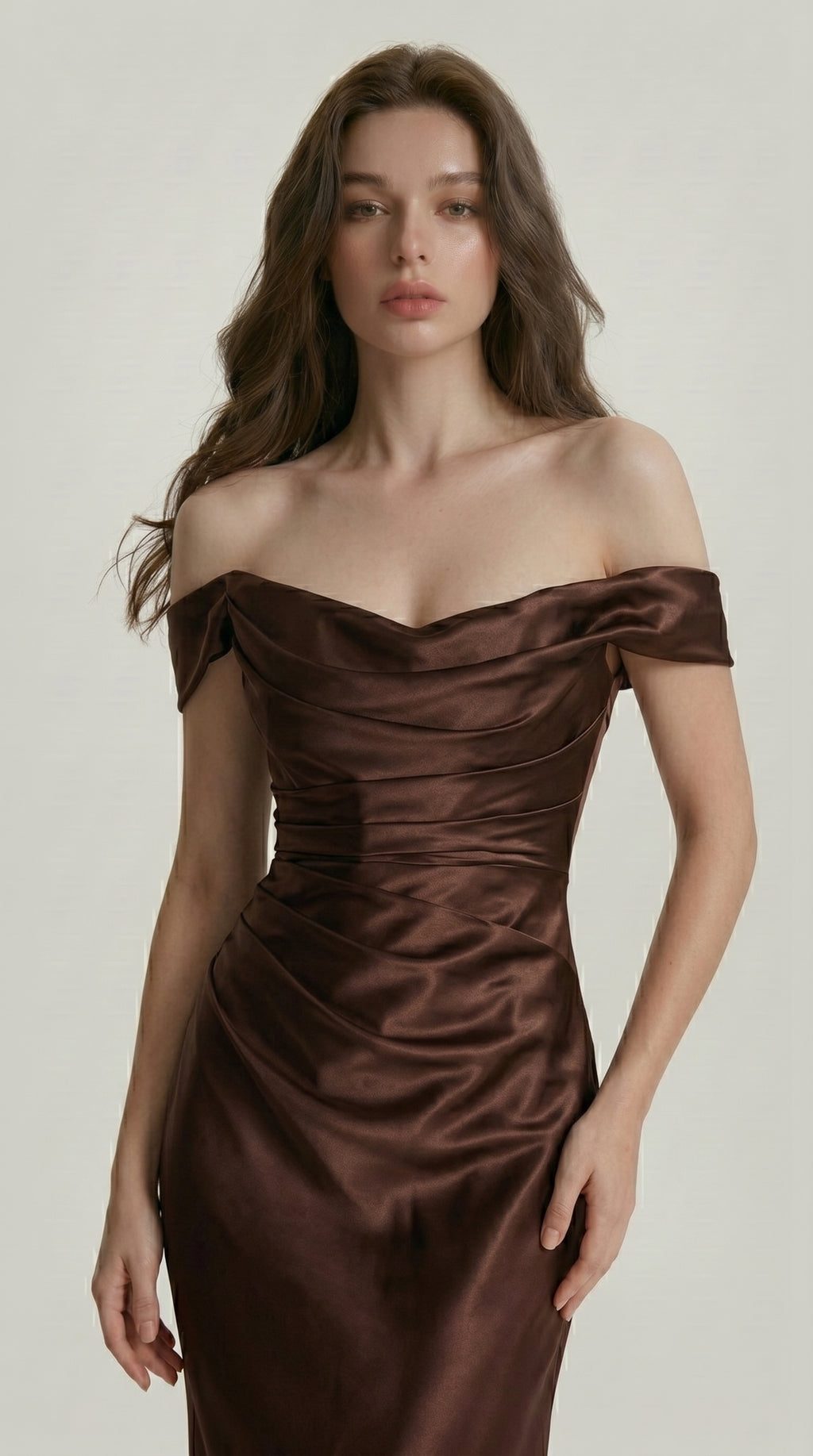 DRAPED SATIN EVENING DRESS