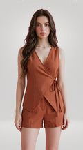 WOMENS WRAP-AROUND SLIM TOP AND SHORTS SET