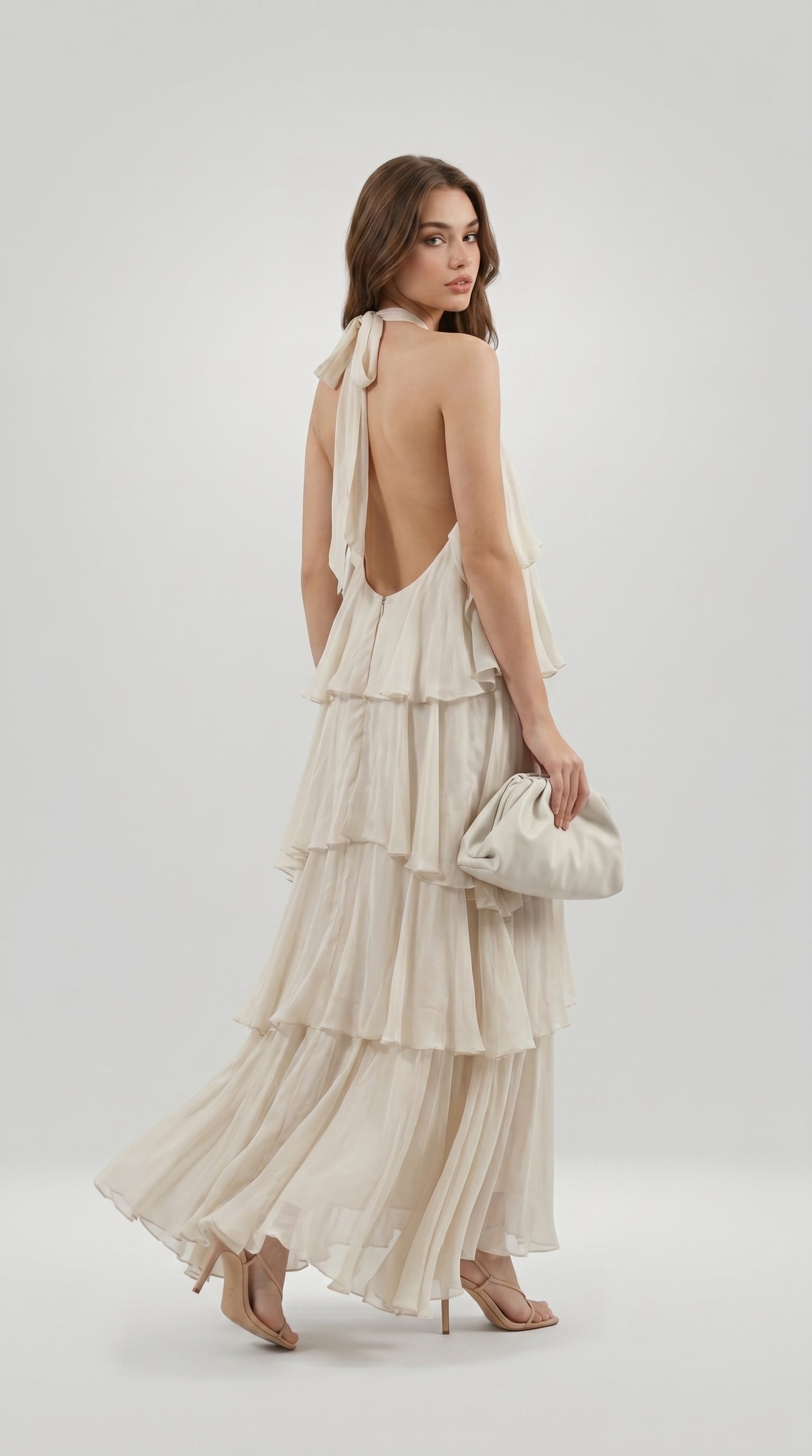 TIERED CHIFFON HALTER DRESS