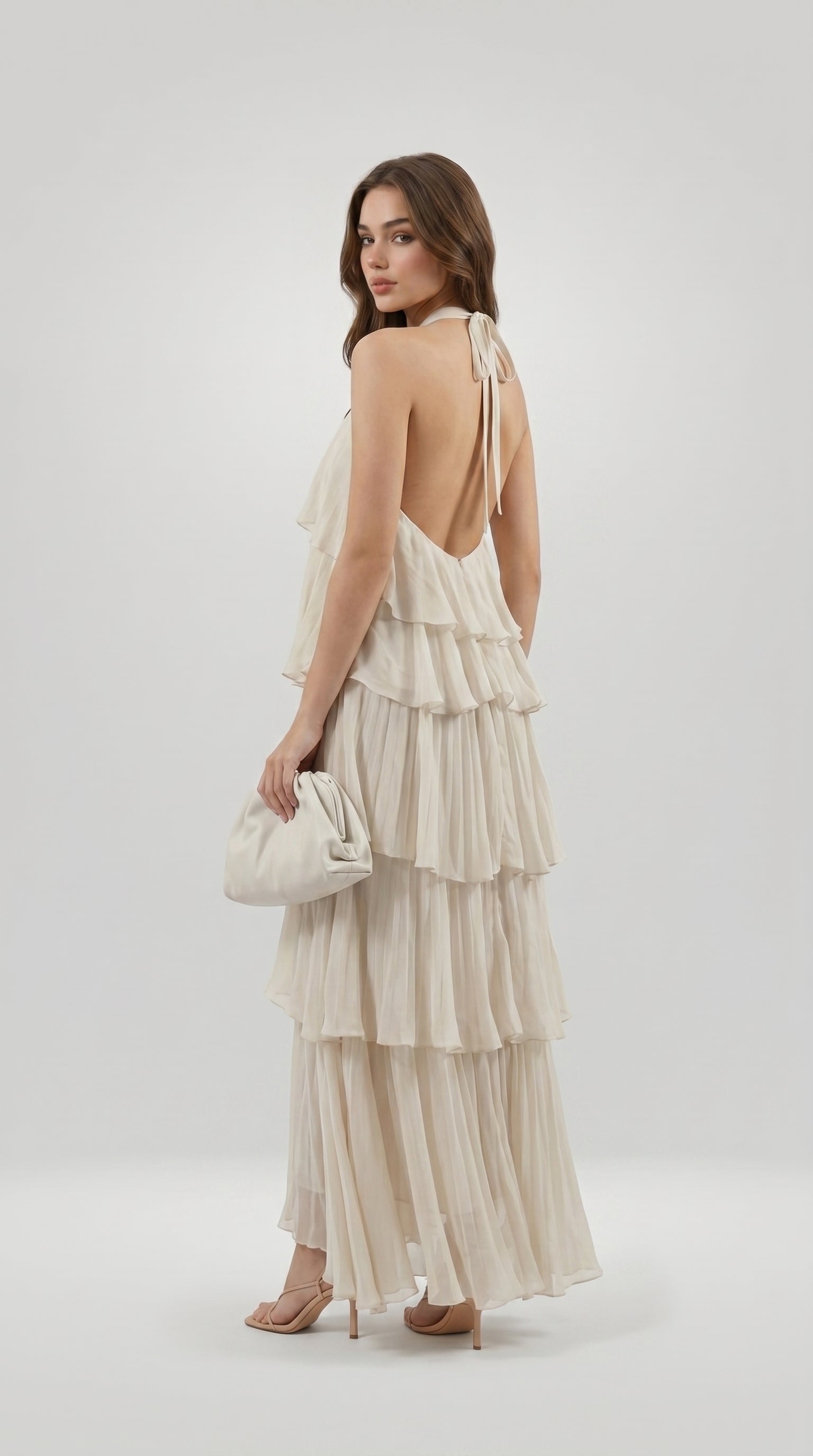 TIERED CHIFFON HALTER DRESS