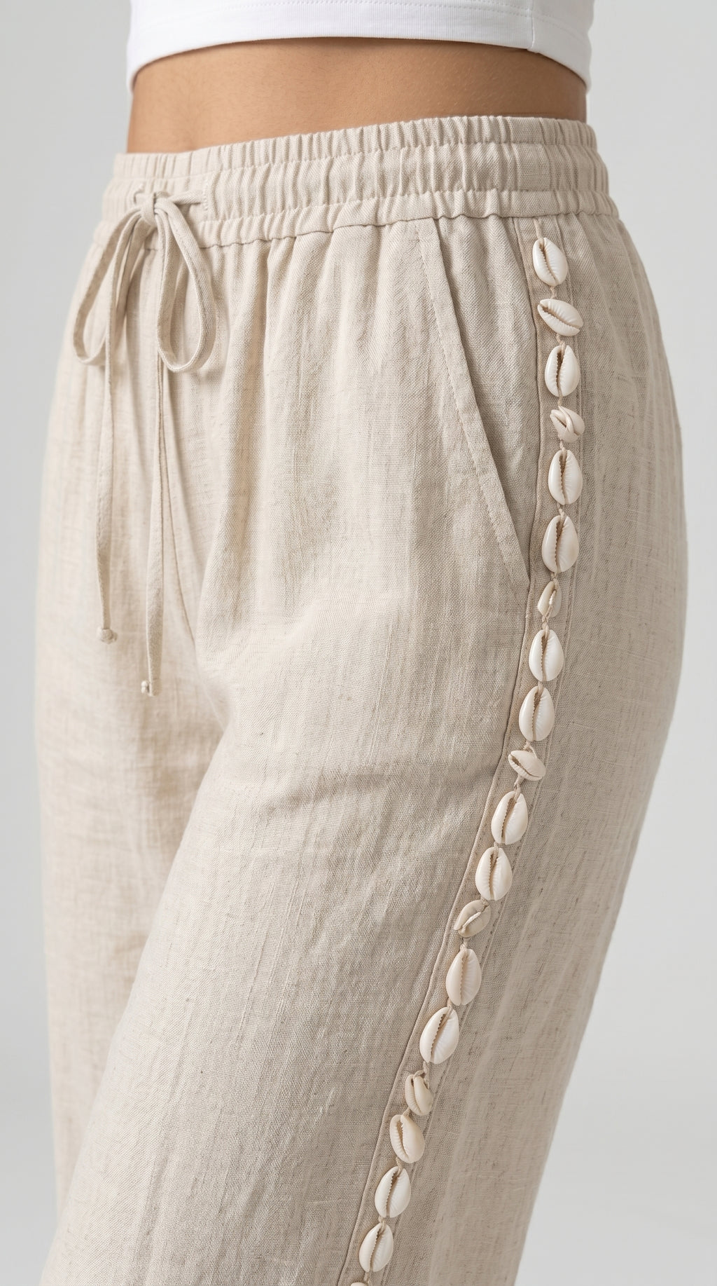 SHELL-TRIM LINEN PALAZZO TROUSERS