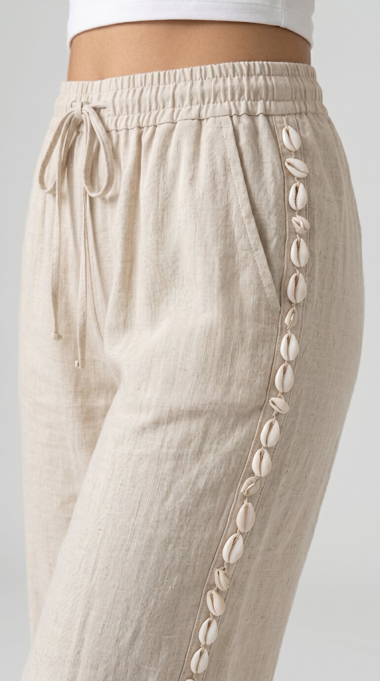 SHELL-TRIM LINEN PALAZZO TROUSERS