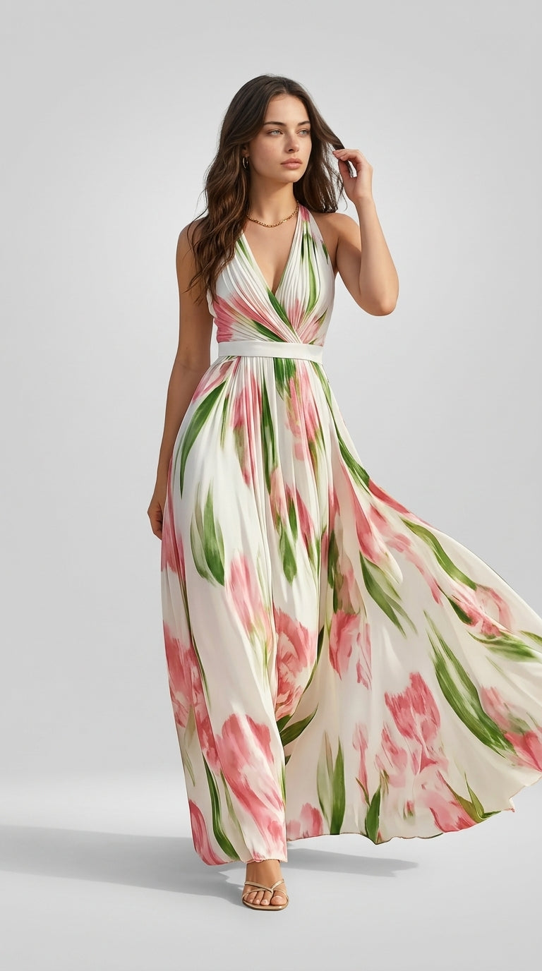 FLORAL HALTER MAXI DRESS
