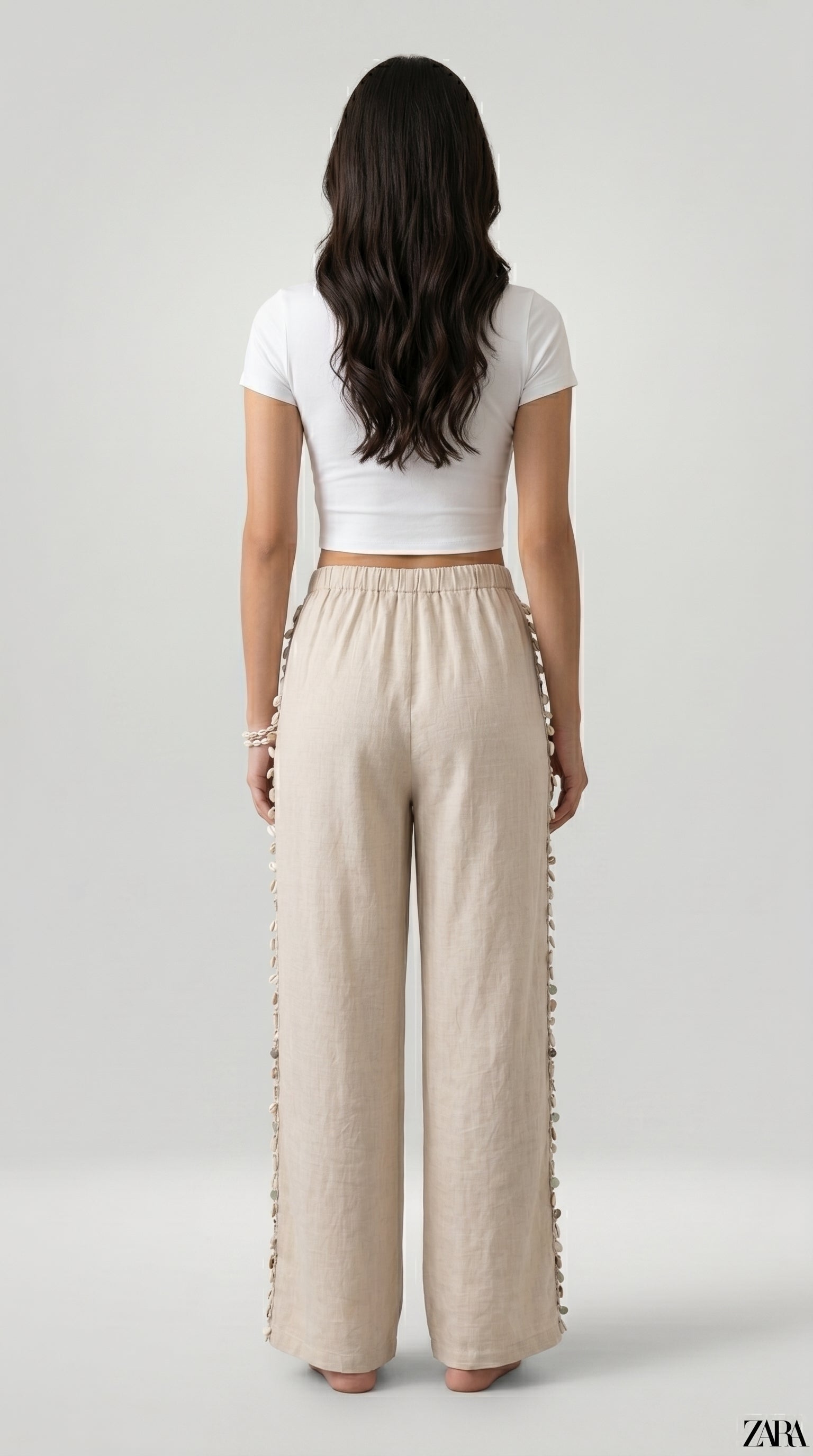 SHELL-TRIM LINEN PALAZZO TROUSERS