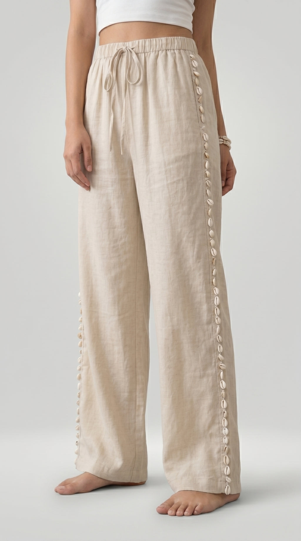 SHELL-TRIM LINEN PALAZZO TROUSERS