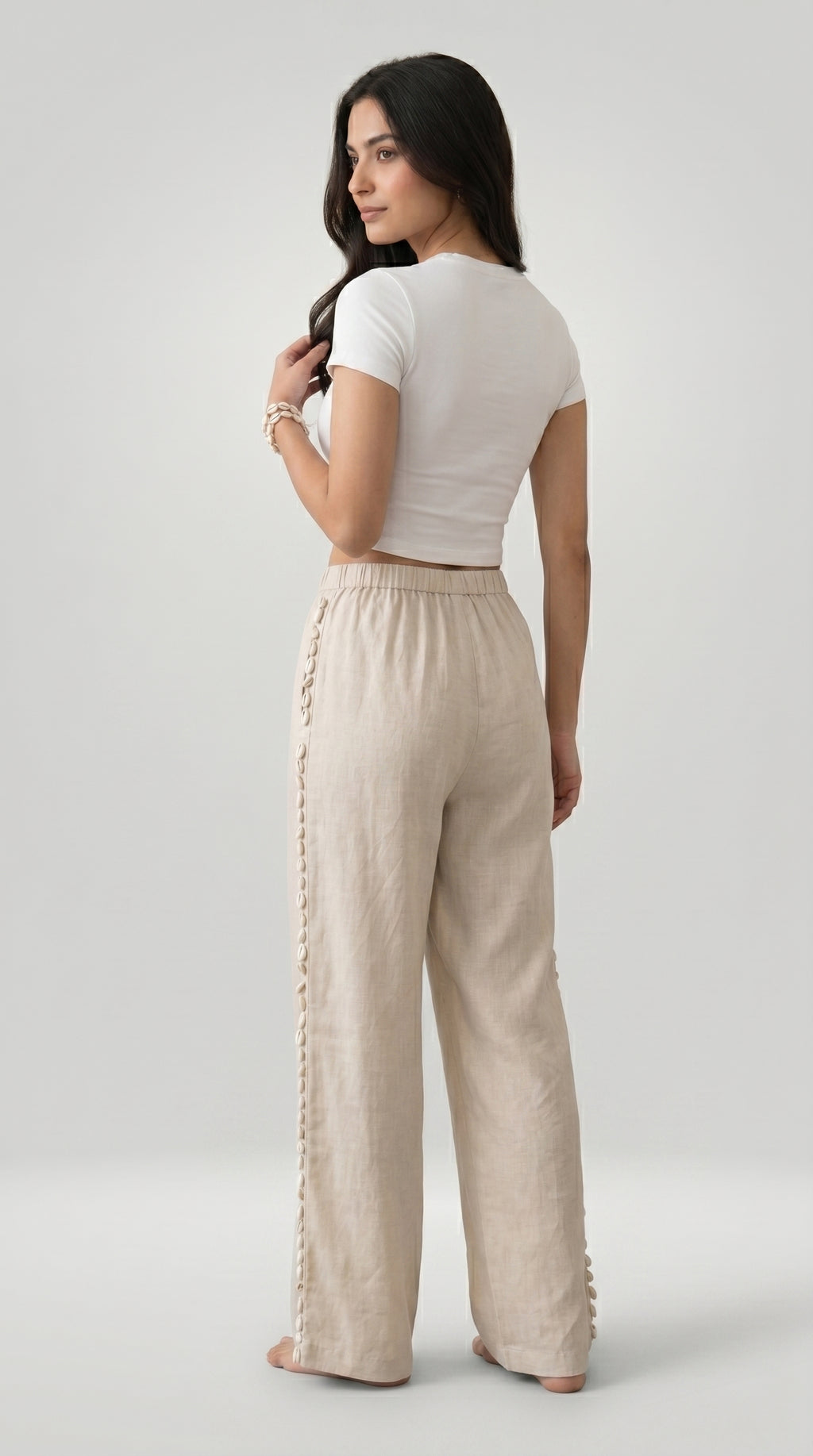 SHELL-TRIM LINEN PALAZZO TROUSERS