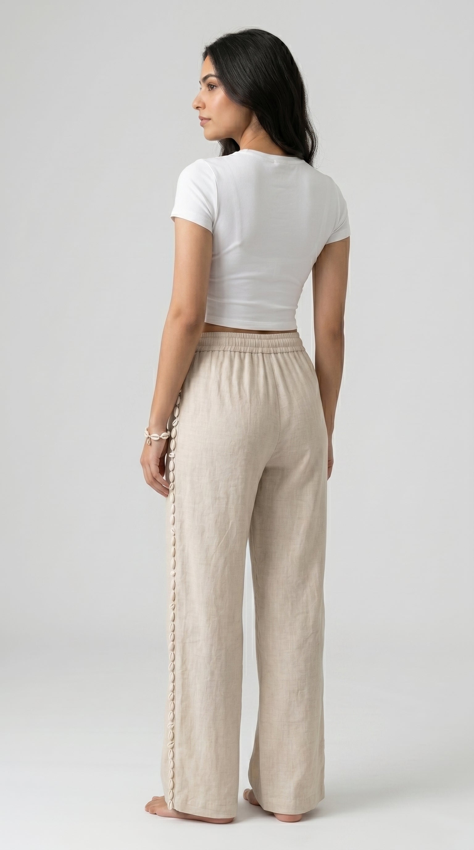 SHELL-TRIM LINEN PALAZZO TROUSERS