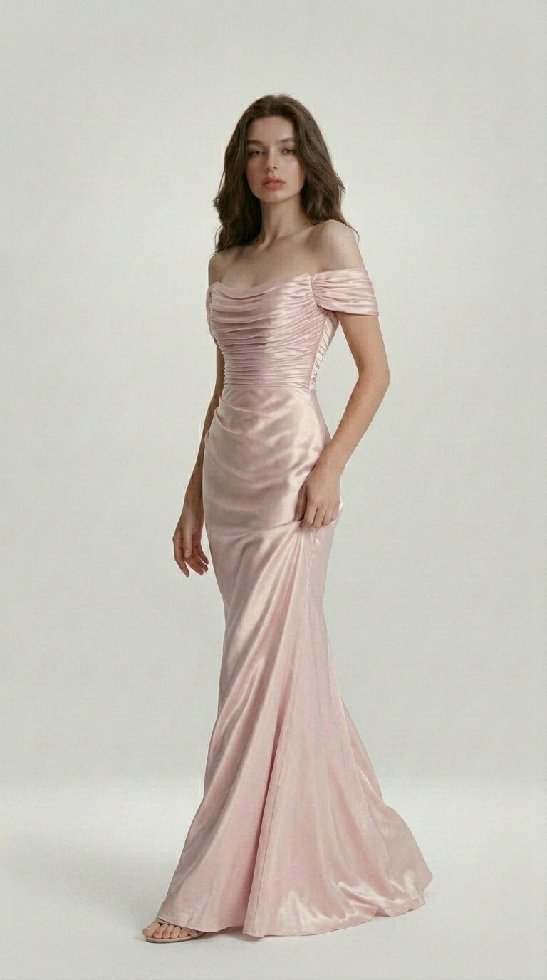 DRAPED SATIN EVENING DRESS