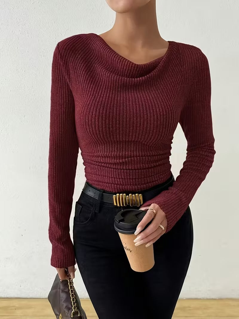 Women's solid-color long-sleeved knitted pullover sweater