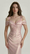 DRAPED SATIN EVENING DRESS
